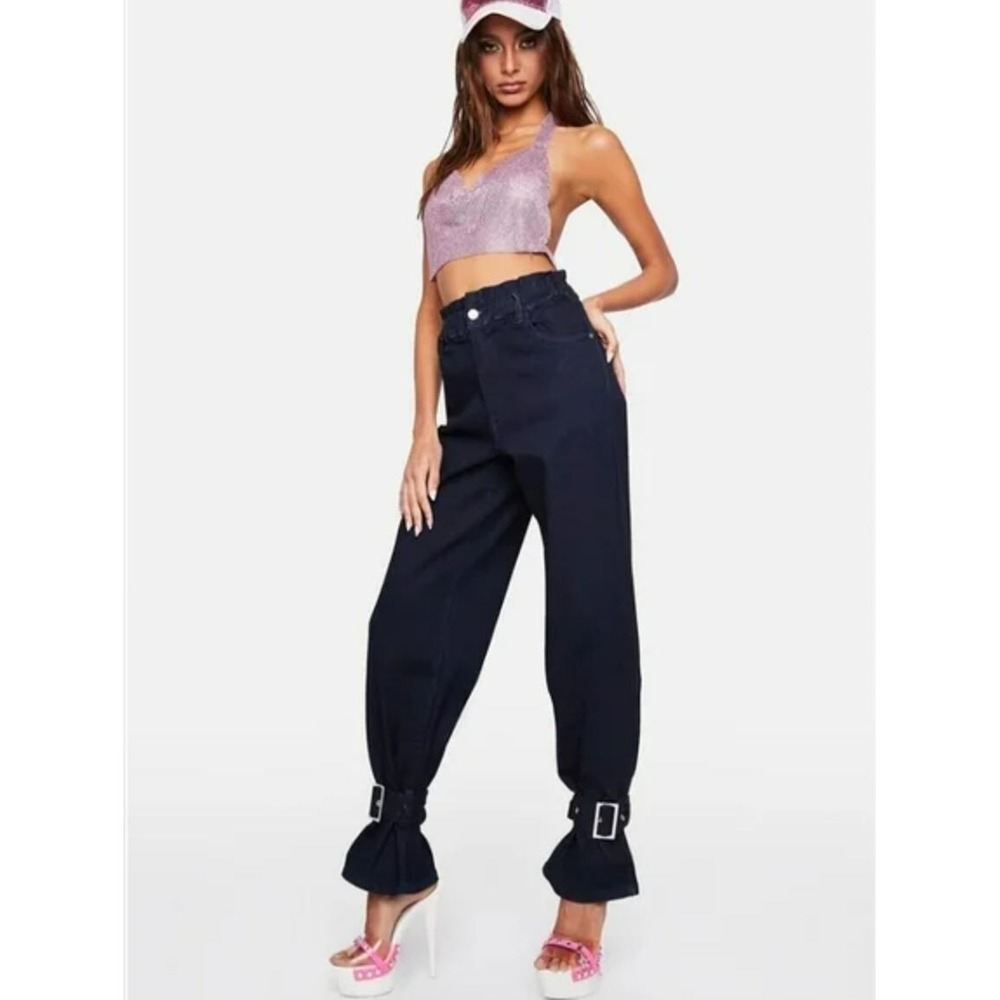 WeWoreWhat Women Paperbag Straight Ankle Jeans Dark Rinse DBB034-1 Blue Size 25
